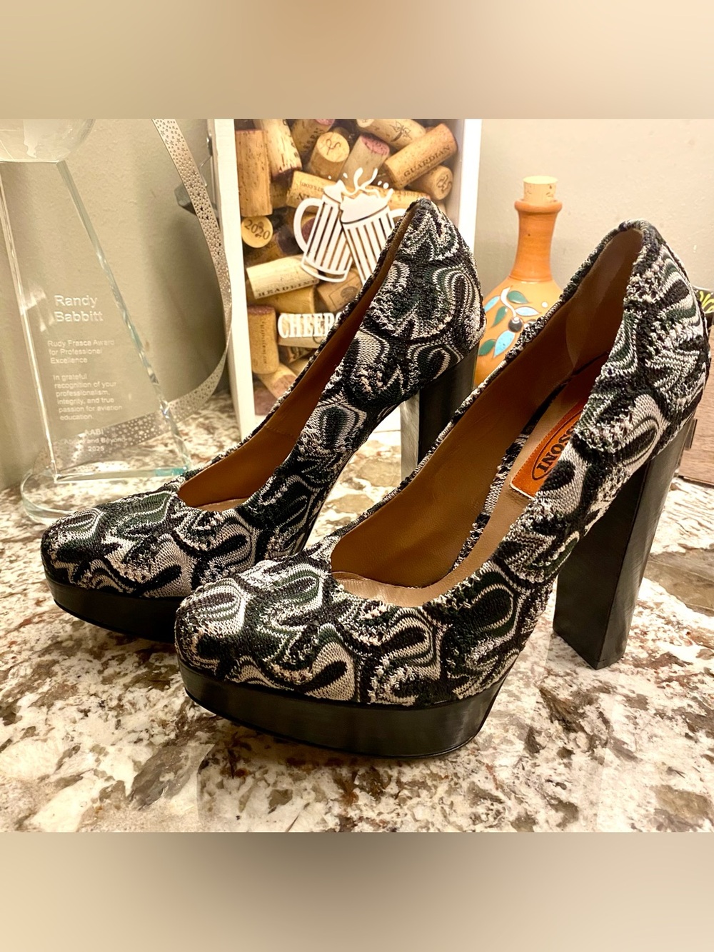 Missoni
Black and White Patterned Platform Heels — These are AMAZING Hi Heels